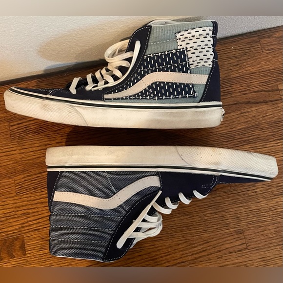 Like New Vans Old Skool Blue Unique Stitched High Top Sneaker Shoes W Size 9 - Picture 6 of 9